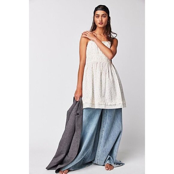 Free People Gabby Mini Dress Floral Smocked Large New Boho Festival Hippie - Picture 4 of 11